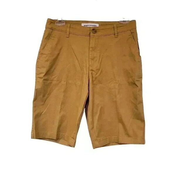 Amazon Essentials Women's Yellow Cotton/Spandex Flat Front Chino Shorts NEW - Picture 2 of 10